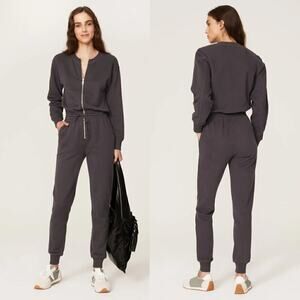 Thakoon Zip Up Jumpsuit Cotton Long Sleeve Tapered Leg One Piece Outfit Black L